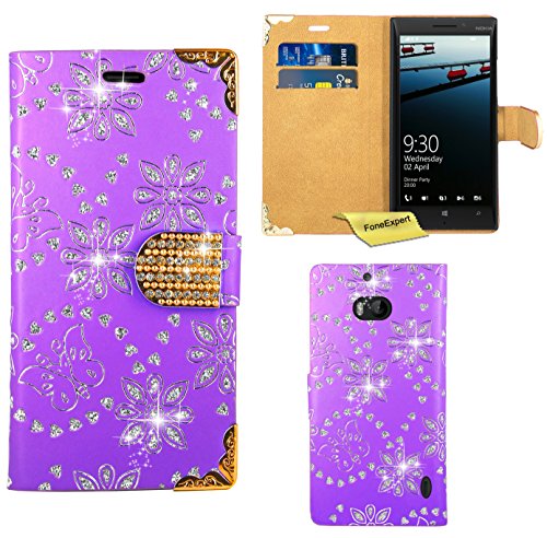 FoneExpert Nokia Lumia 930 Housse Coque Etui Housse Coque Bling Diamant en Cuir Portefeuille Wallet Case Cover pour Nokia Lumia 930 (Violet)