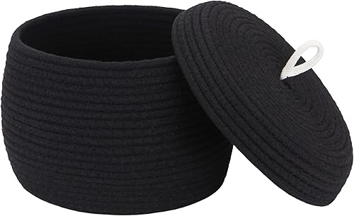 Sea Team Cesta redonda de almacenamiento de cuerda de algodón con tapa, contenedor de almacenamiento tejido decorativo, maceta, organizador para disponible en Yaxa Colombia