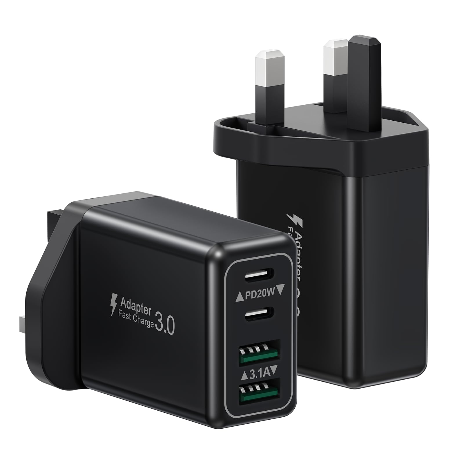 40W 4-Port USB Plug UK Fast Charger Dual PD Power Adapter +QC Multiport Wall Charge Head Mains Type C Fast Charging Plug for iPhone 17 16 15 14 13 12 11 Pro Max Plus, Samsung, iPad — view 13
