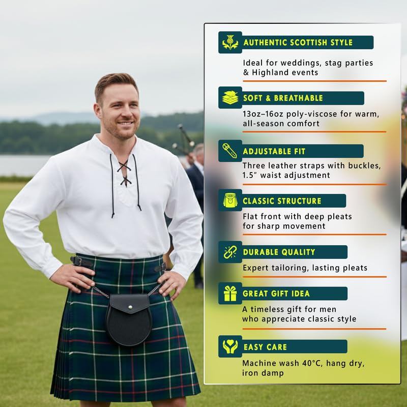 Men’s 5 Yard Tartan Kilt, Authentic Scottish Tartans, Adjustable Leather Straps, Soft Non-Itchy Fabric, Comfortable Fit - Image 3
