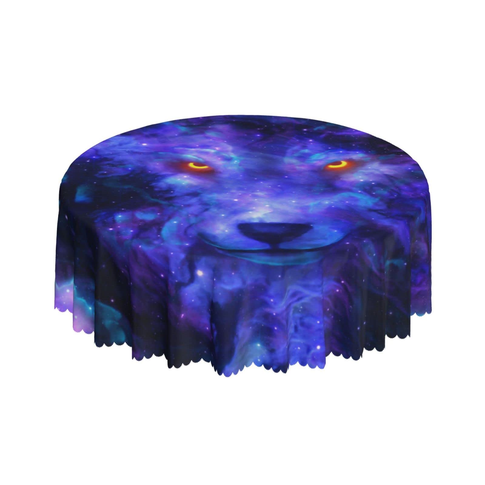 Lsjuee Abstract Wolf Galaxy Psychedelic Purple Round Tablecloth 60 Inch Printed Washable Tablecloth for Dining Party Holiday Fall Home Decorative