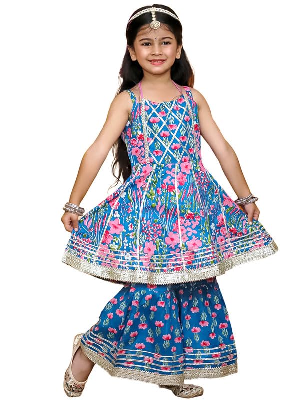 Image of LITTLE GINNIE Girls Kurta Sharara Set | Traditional Ethnic Wear for Kids