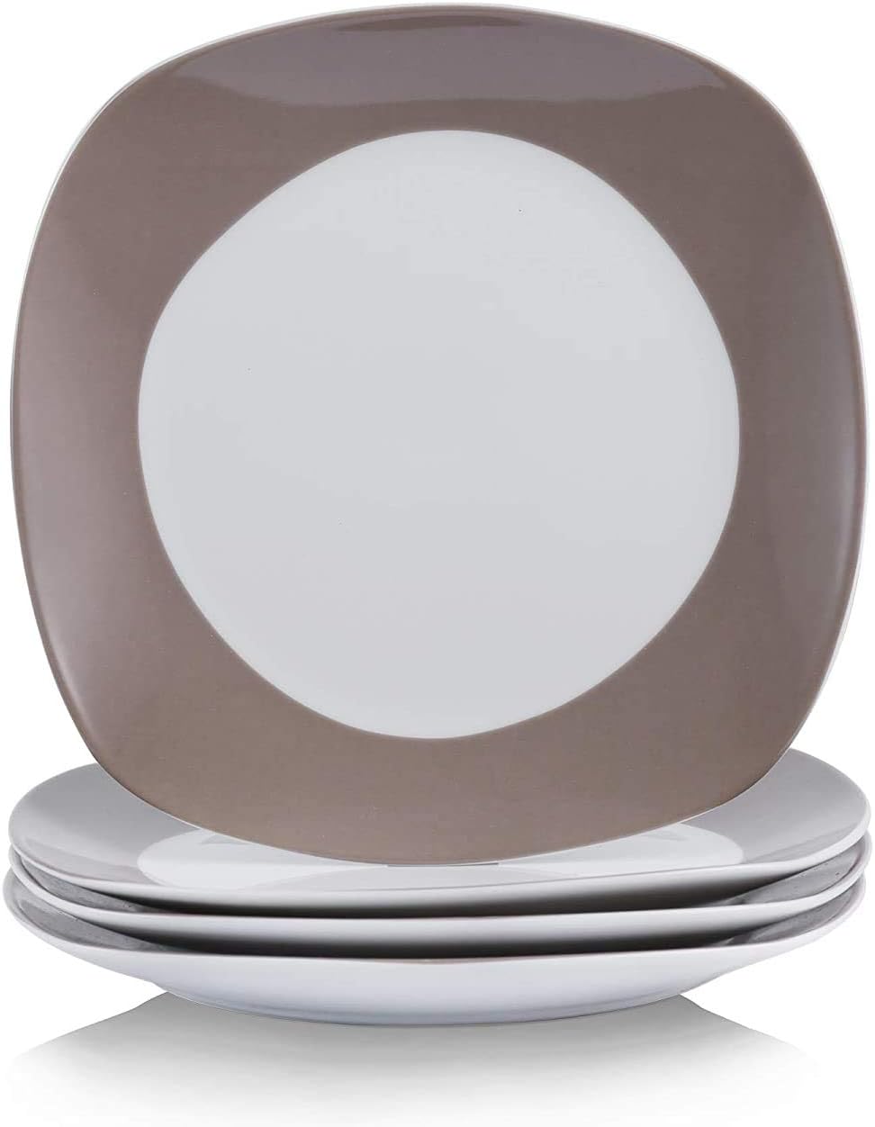 VEWEET 18-Piece Porcelain Tableware Set Brown Lines Patterns Kitchen Dinner Sets with Dinner Plate, Soup Plate, Dessert Plate, Service for 6 (NIKITA Series)