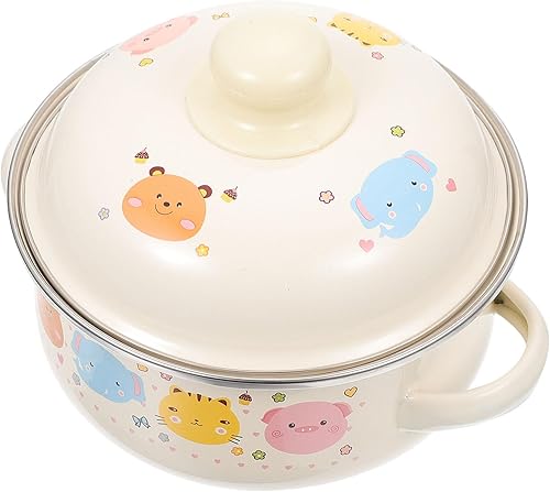 Olla de estofado esmaltada olla decorativa con tapa de asa, olla de sopa de dibujos animados, olla de leche para bebé, utensilios de cocina de