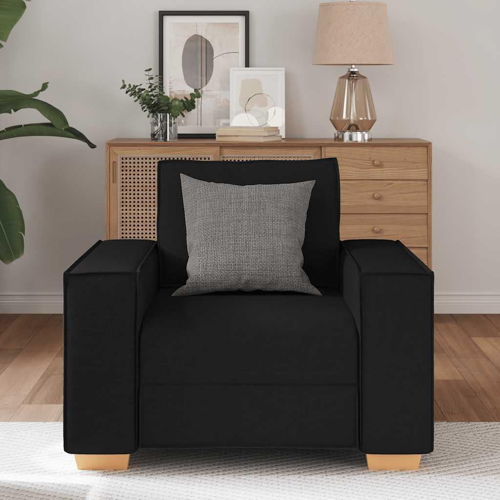 Sofa krzesło czarne 60 cm materiał, fotel z szerokimi podłokietnikami, przytulny fotel pojedynczy do salonu, biura, wytrzymała tkanina poliestrowa, stabilny stelaż z drewna i metalu