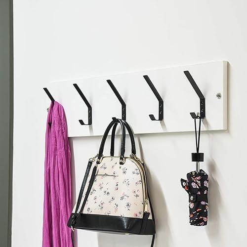 Miniatura 6 de Tienda Basics Ganchos de metal modernos para paneles de yeso montados en la pared, color negro plano, paquete de 5