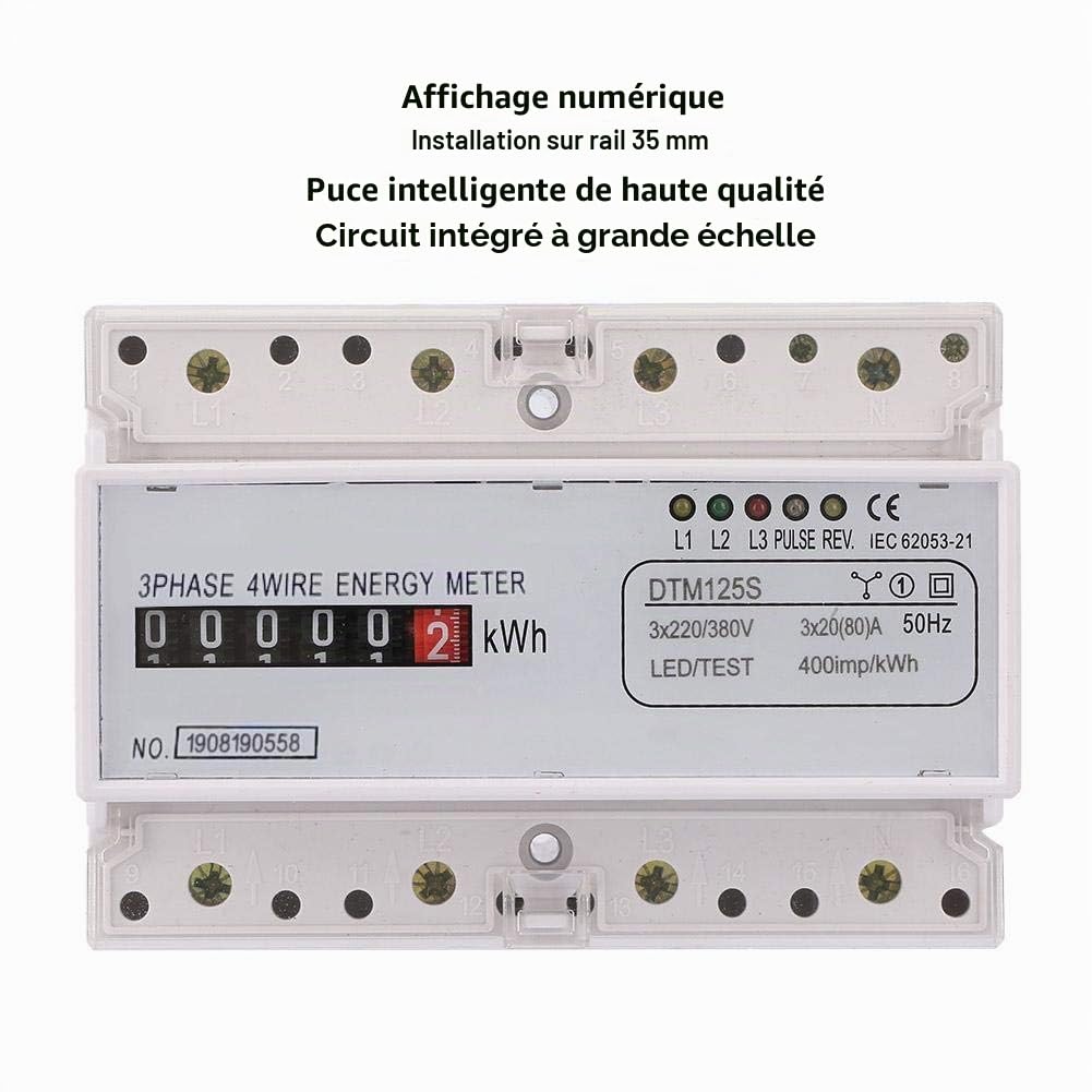Compteur d'électricité numérique Compteur de kWh triphasé 220 / 380V 20-80A Consommation d'énergie