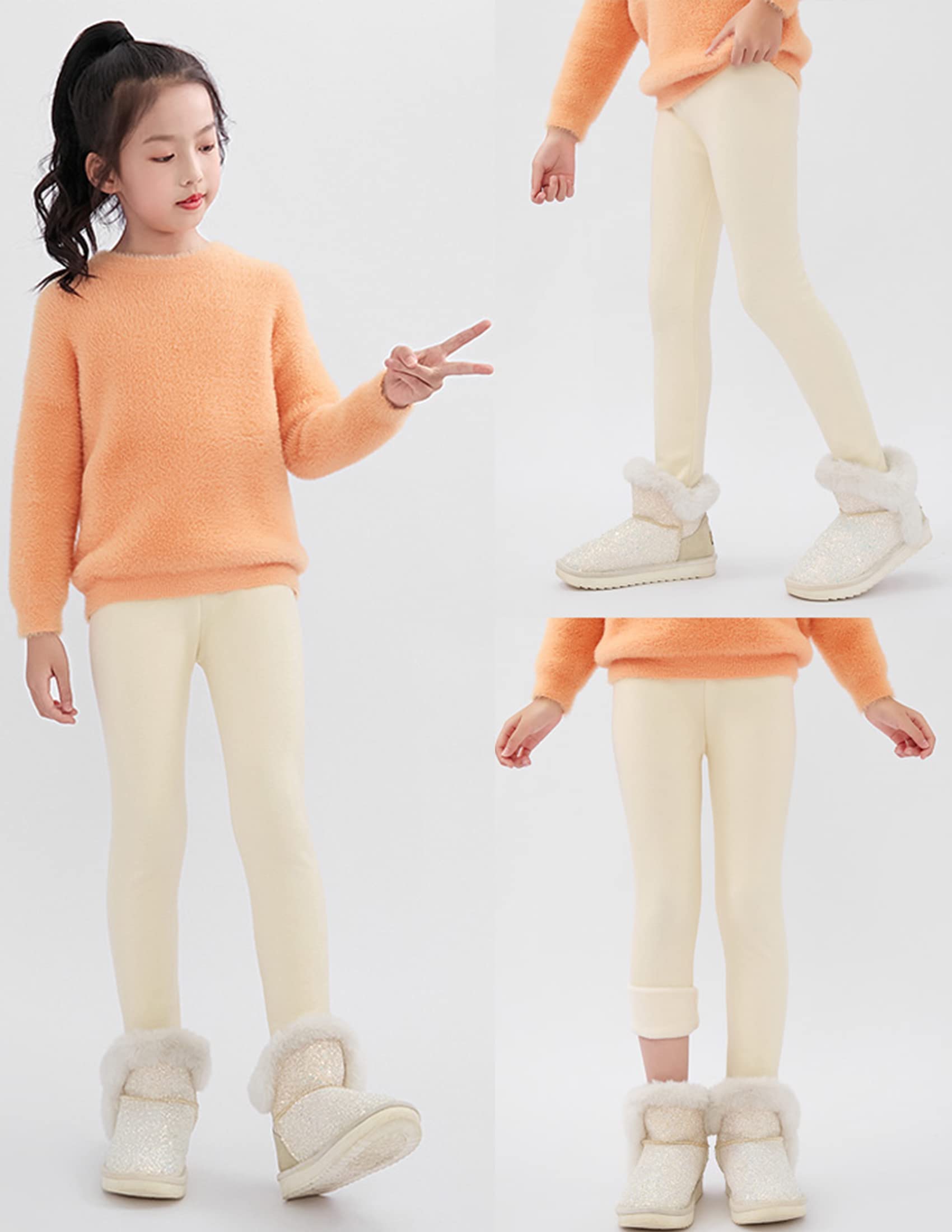 Kiench Mädchen Leggings Winter Dick Gefüttert Hosen Baumwolle 4er-Pack