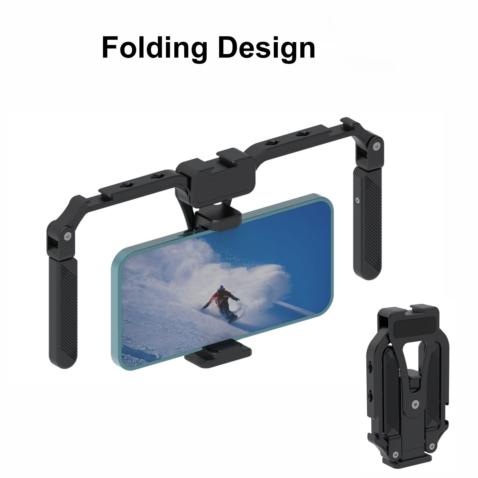 Smartphone-Käfig, professioneller, Faltbarer Dual-Handgriff mit Kaltschuhhalterung und 1/4-Gewindelöchern für Vlog-Filmaufnahmen und Live-Streaming, Aluminiumlegierung, leicht,