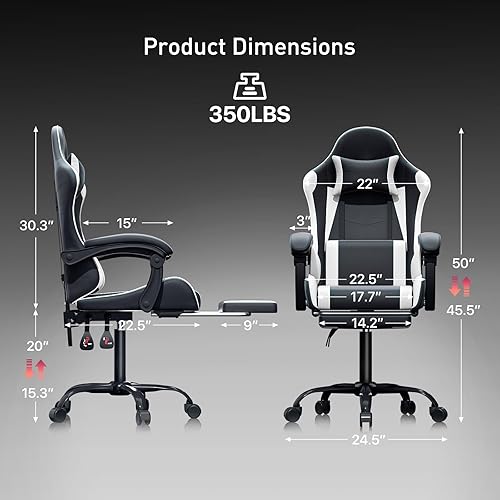 Miniatura 3 de MoNiBloom Silla de juegos con reposacabezas y soporte lumbar, silla ergonómica de carreras para computadora con reposapiés, silla giratoria de cuero