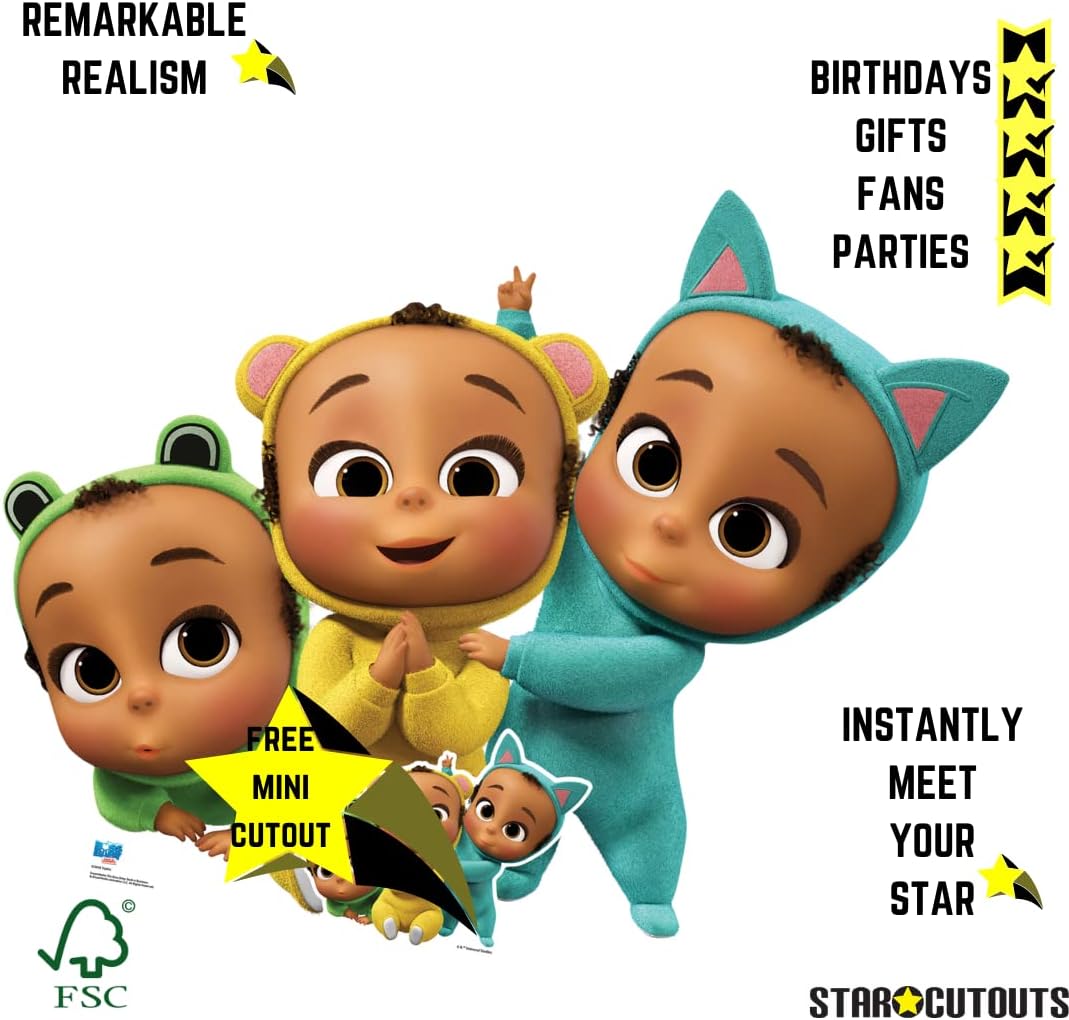 STAR CUTOUTS SC4038 Triplets Boss Baby Fred (Blue), Rick (Yellow) and Frederick (Green) Group Cardboard Cutout, Medium