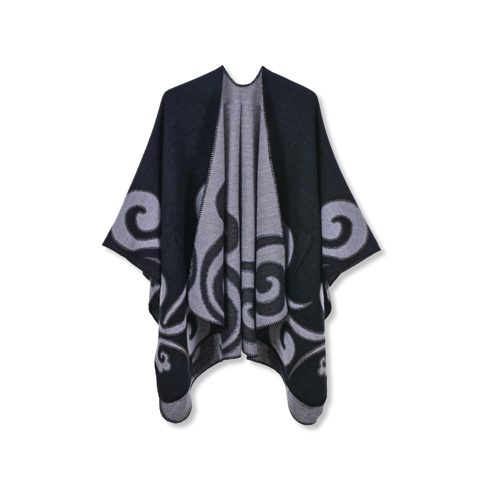 LumiSyne Invernale Scialle in Cashmere per Donna Poncho Cape Lavorato a Maglia Stile Etnico retrò Cardigan Maglione Aperto Scialle Coperta Spessa Caldo Pashmina Sciarpa Grande Poncho Mantella Stola