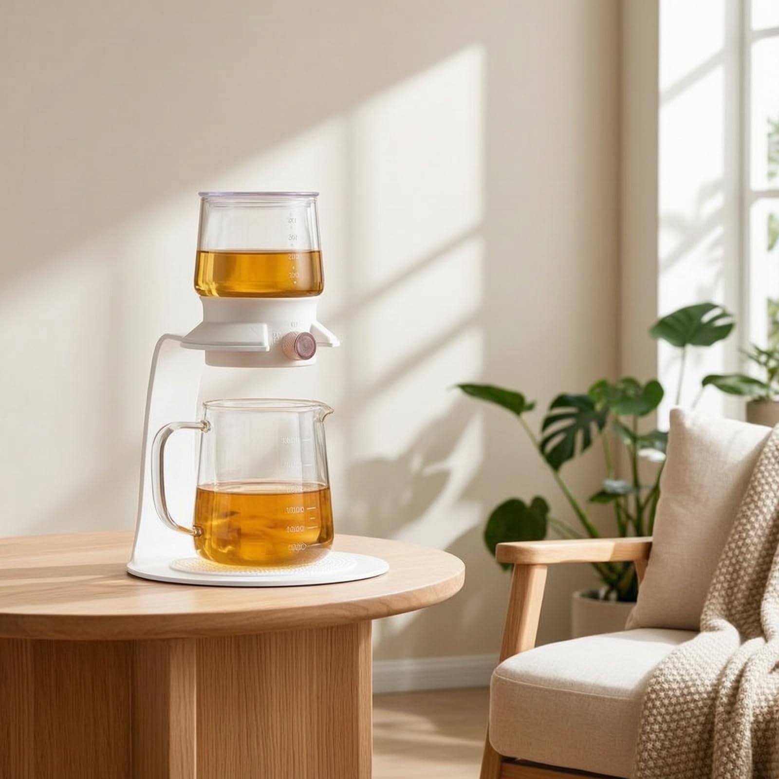 Teiera con Filtro in Acciaio Borosilicato Infusore a Goccia con Supporto Facile da Pulire Infusore in Vetro per Appassionati di Tisane, Array, Bianco, Arco