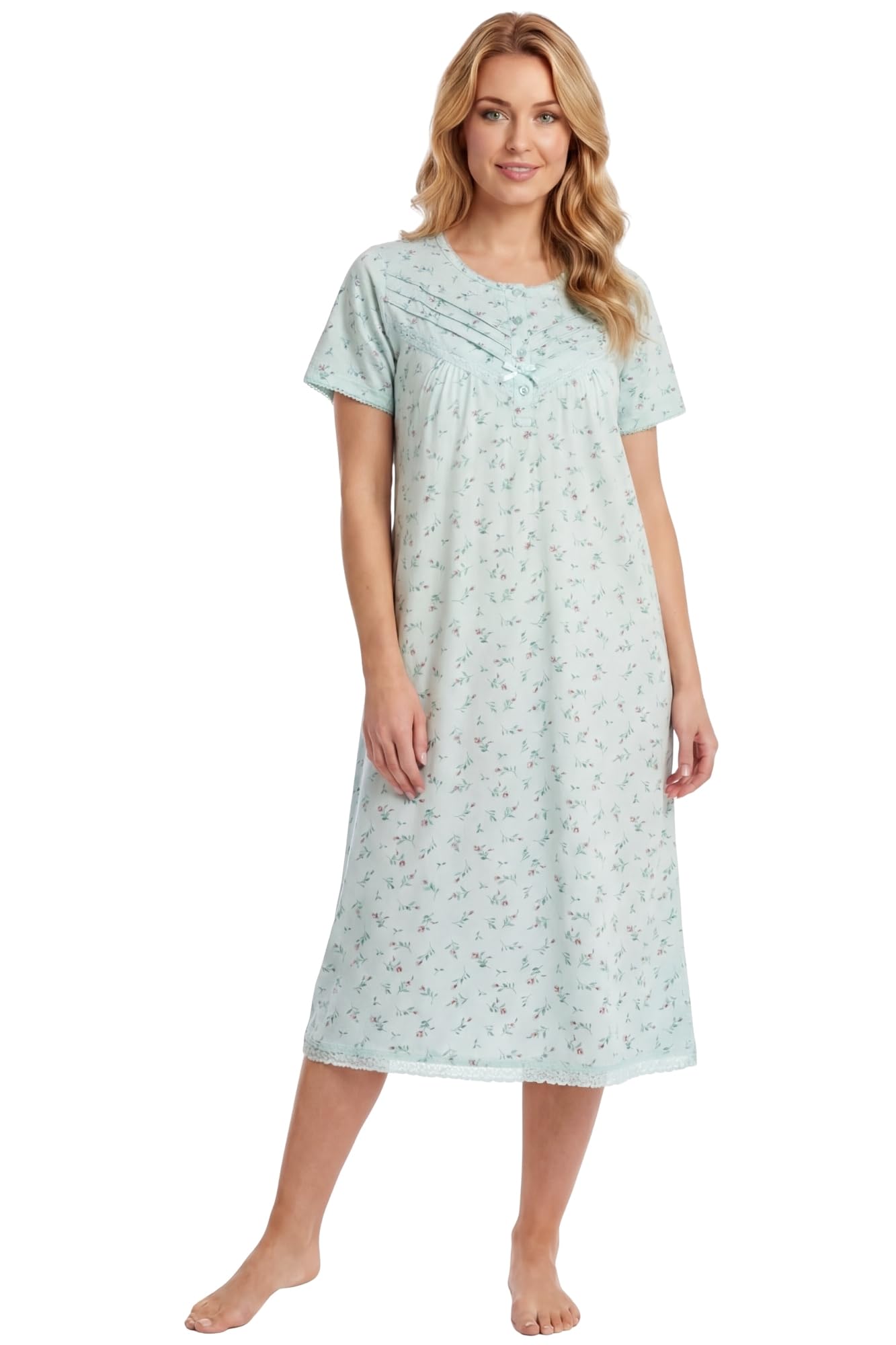 Camille Women's Green Classic 100% Organic Cotton Short Sleeve Nightdress - Mint - 14-16
