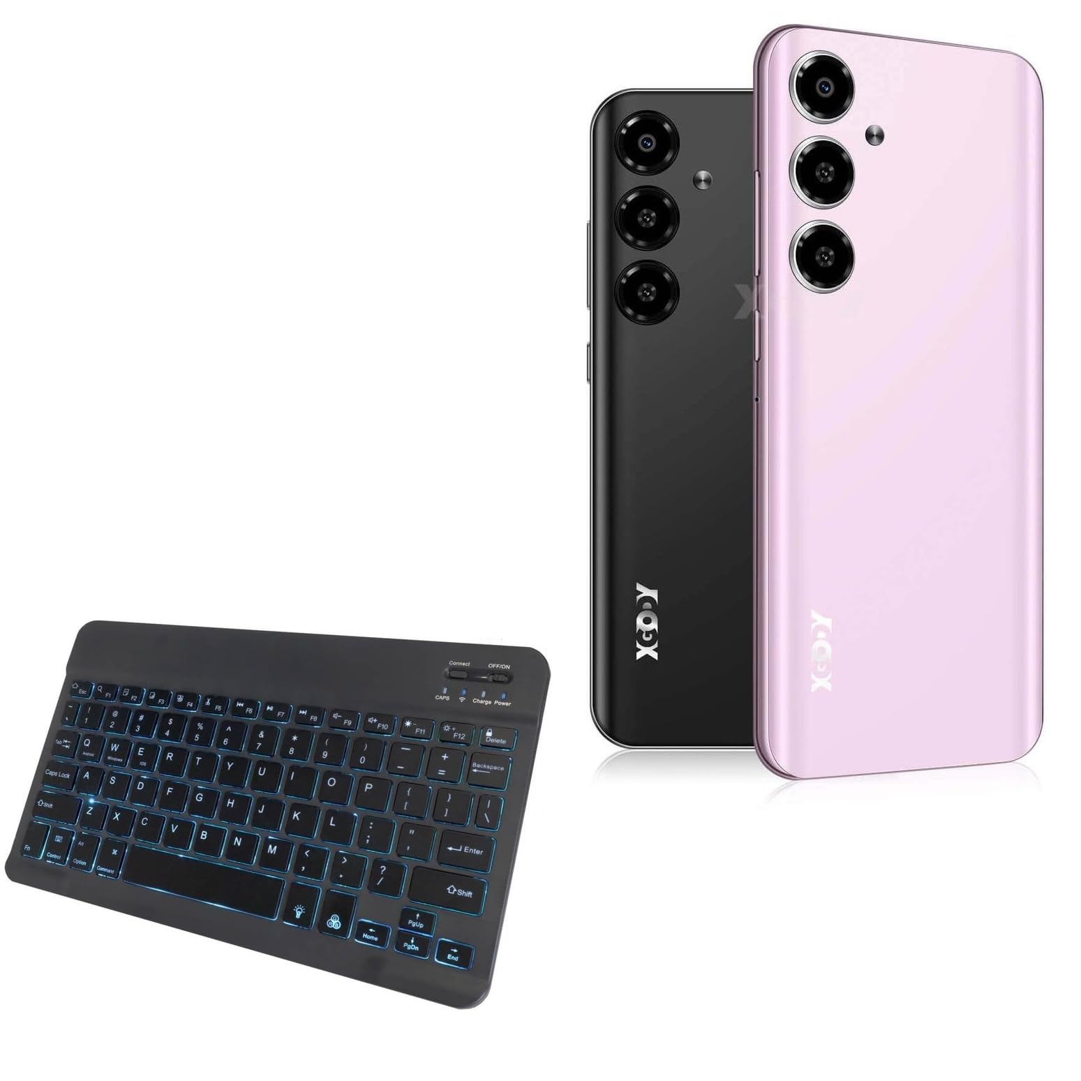 BoxWave Keyboard Compatible with Xgody V50 - SlimKeys Bluetooth Keyboard - with Backlight, Portable Slim LED 7 Colors - Jet Black