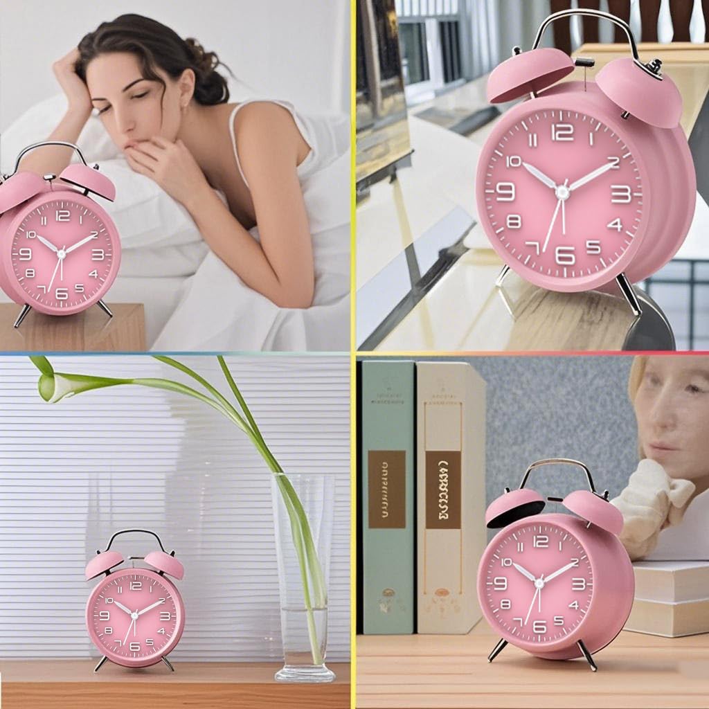 Azyh Réveil Rétro Vintage Avec Veilleuse - Horloge Analogique Silencieuse Métal Pour Table De Chevet