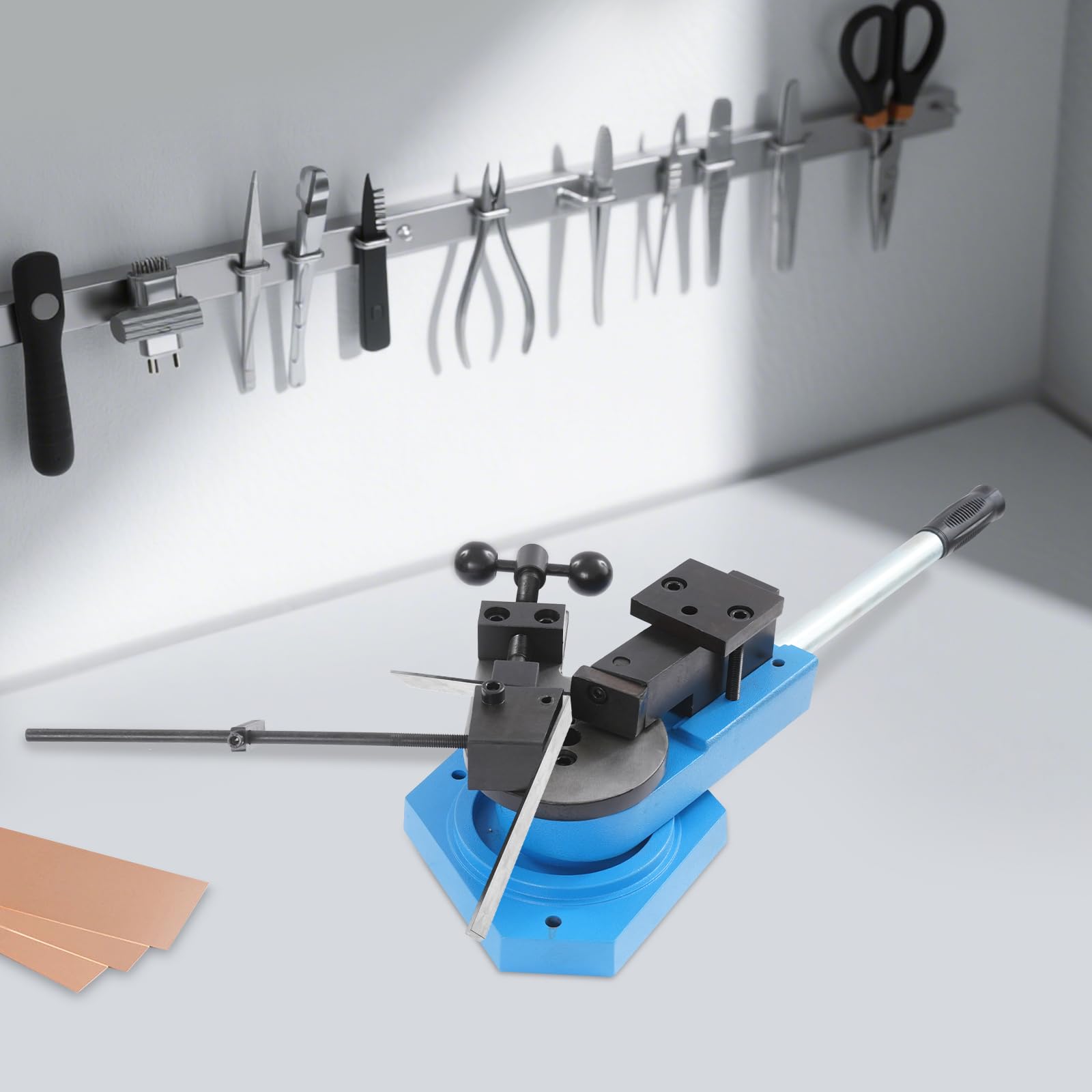 SBG-40 - Piegatrice universale in metallo, per 15 mm, in acciaio piatto da 30 x 8 mm, con 3 forme, utilizzabile manualmente per officine, lavorazione dei metalli (blu)