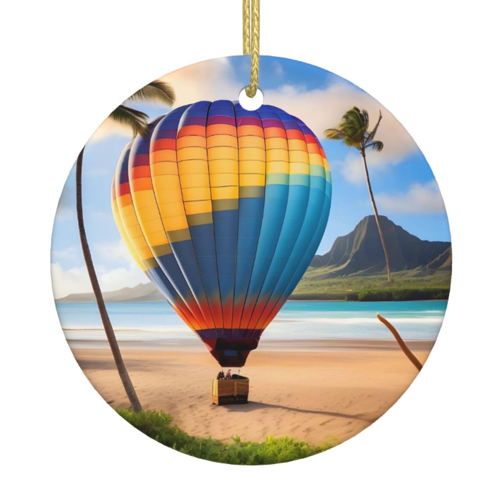 Hawaii Hot Air Balloon Printed Christmas Tree Ceramic Ornaments Holiday Decoration Christmas Unique Pendant for Christmas Party