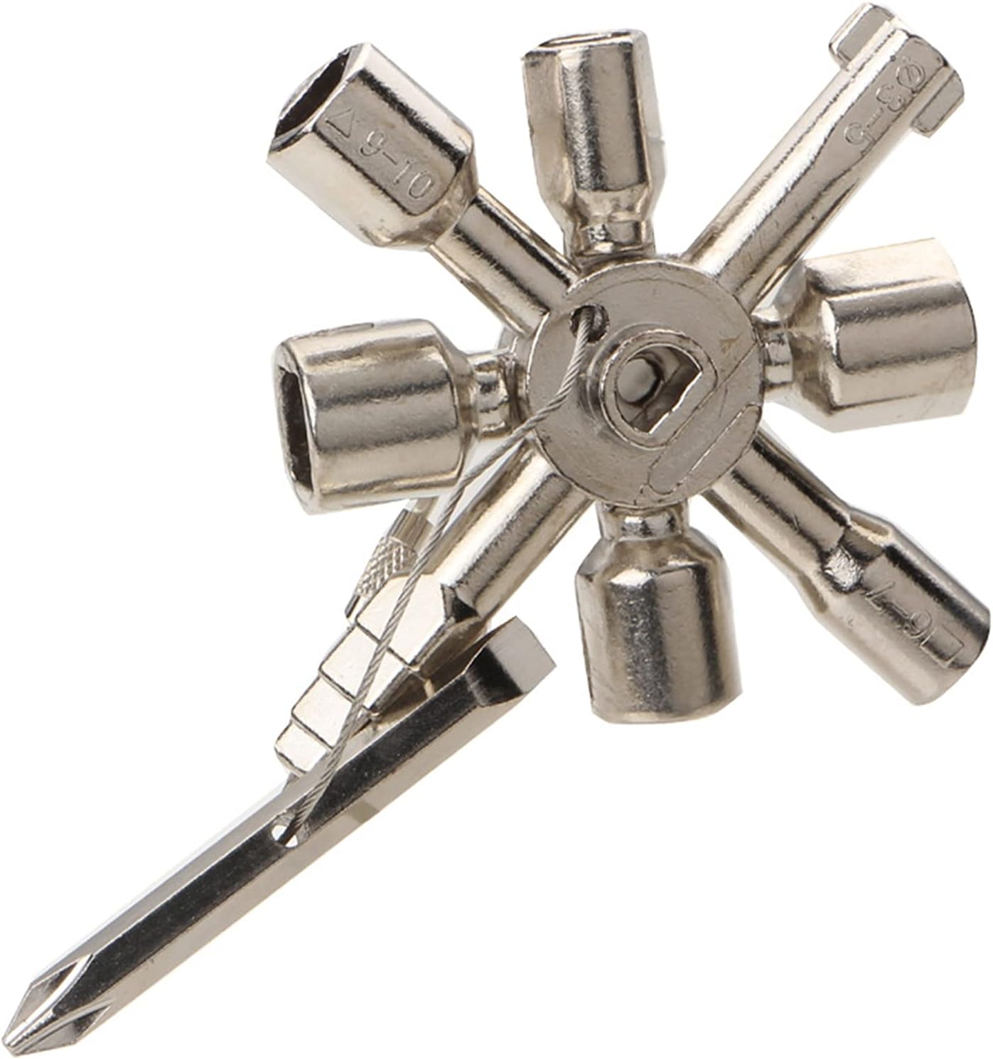 Silver 10 in 1 Multifunction Utility Key Triangle Square for Opening Gas Water Electric Meter Box Cupboard Panel Control Cabinet