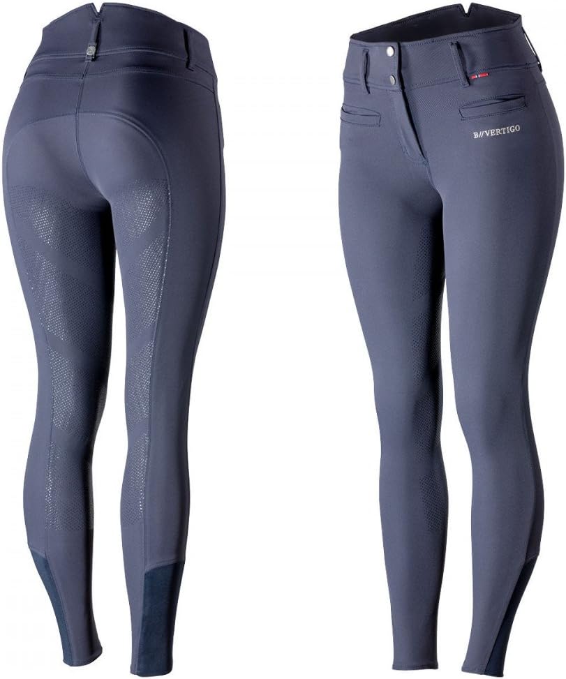 HORZEB Vertigo Tiffany Women's High Waist Moisture-Wicking Silicone Full Seat Riding Breeches with Four-Way Stretch - Dark Navy - 32