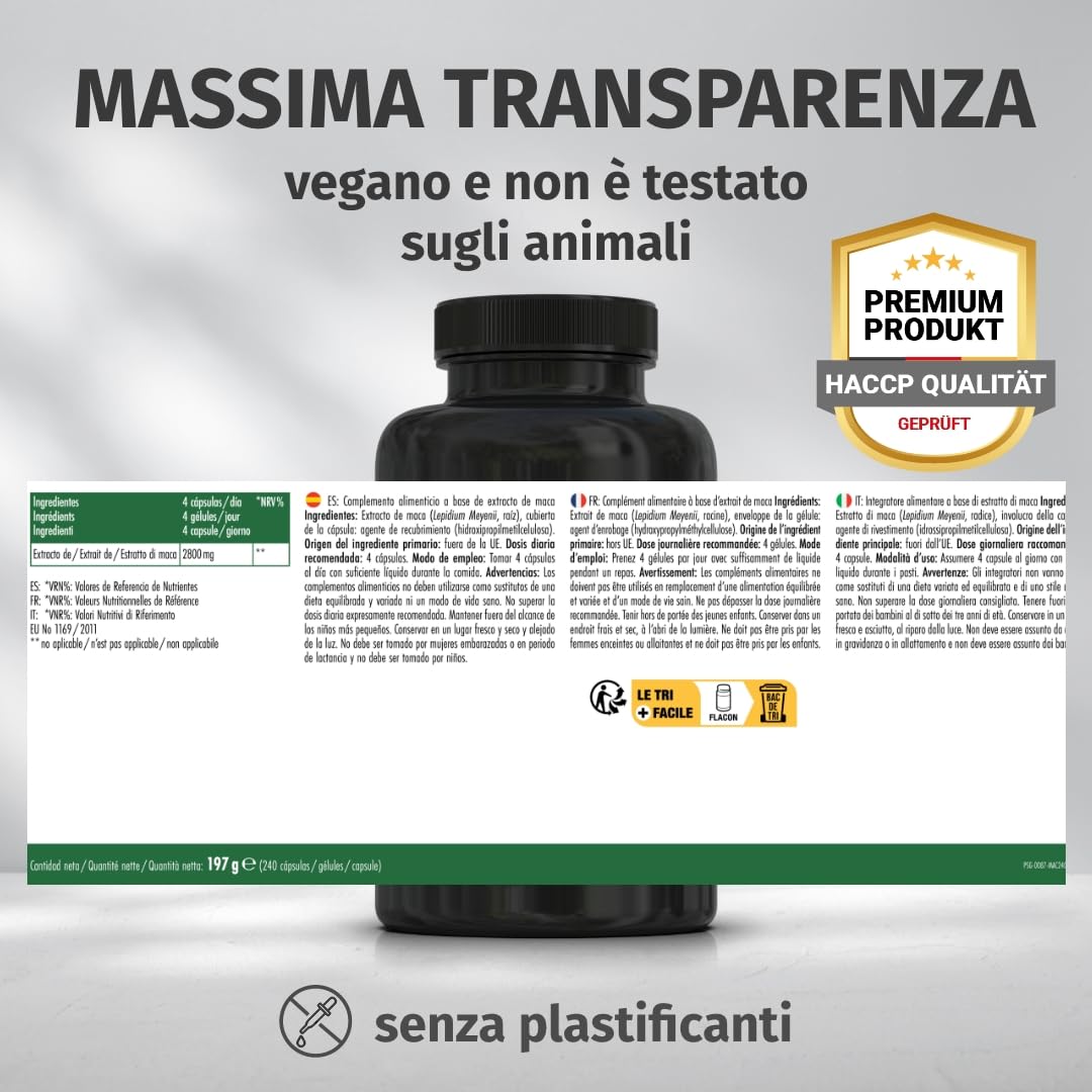 Green Naturals Maca Nera-Rossa-Gialla 40:1 – 2.800 mg – 240 capsule | Pari a 112.000 mg di maca · Vegan · Scorta 2 mesi · Testato in laboratorio