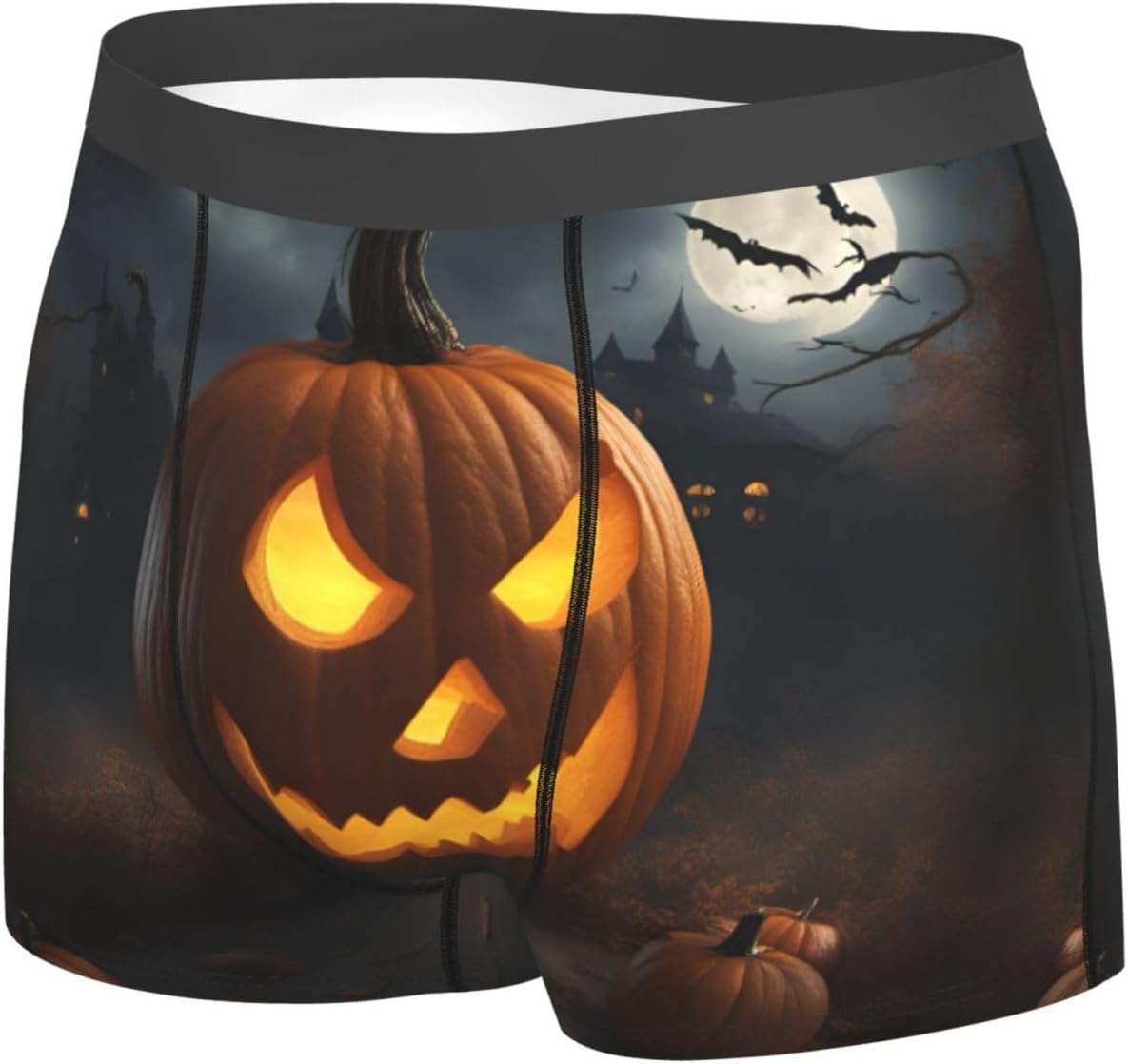 Halloween Pumpkin Print Men'S Boxer Briefs, Breathable Comfortable Mens Underwear With Soft Stretch Fabric