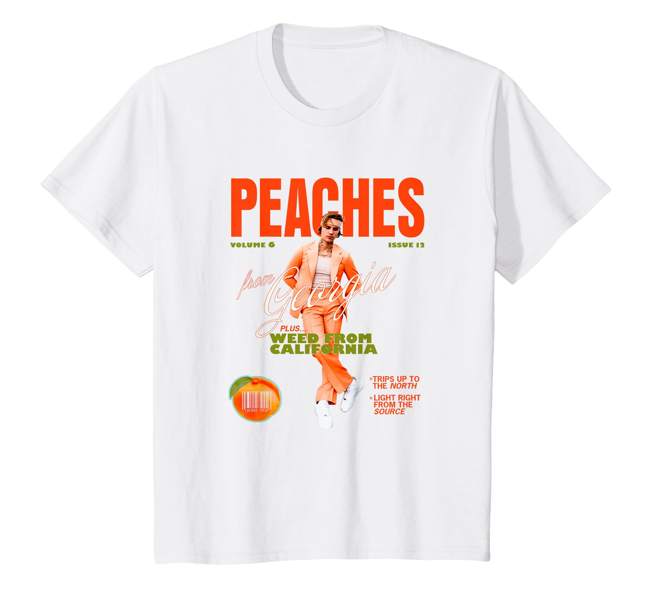 Amazon | ジャスティン・ビーバー公式ピーチホワイト。 Tシャツ | T
