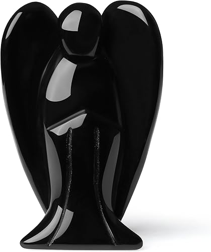 Miniatura 7 de YATOJUZI 2 pulgadas, ojo de tigre de obsidiana negra, 2 piezas, decoración de ángel, bonita piedra natural pulida, escultura tallada a mano,