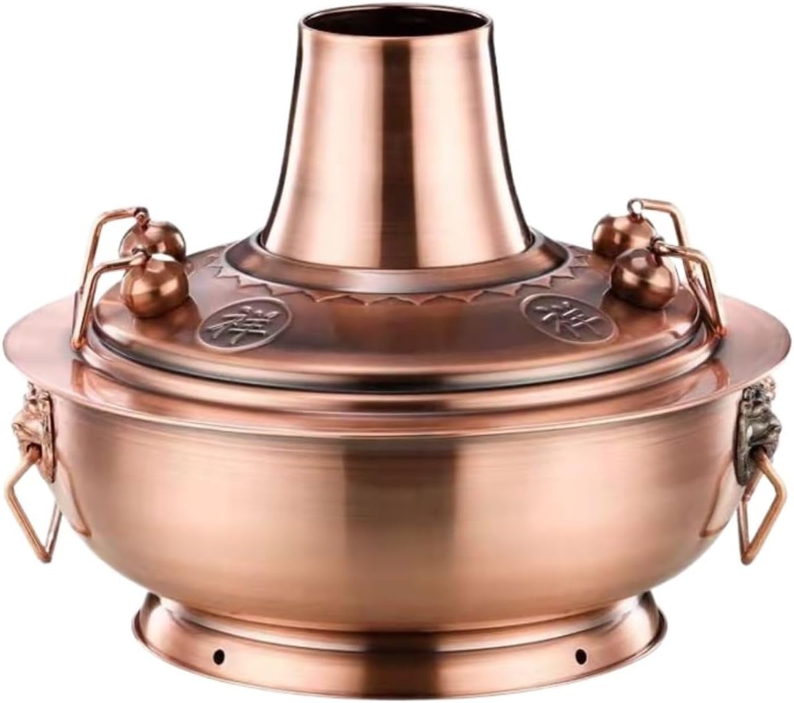 Copper hot Pot， Chinese Style Cooker Stainless Steel Hot Pot Gas Cassette Stove Hot Pot for Home Chinese Hot Pot,A-36cm(A,30cm)