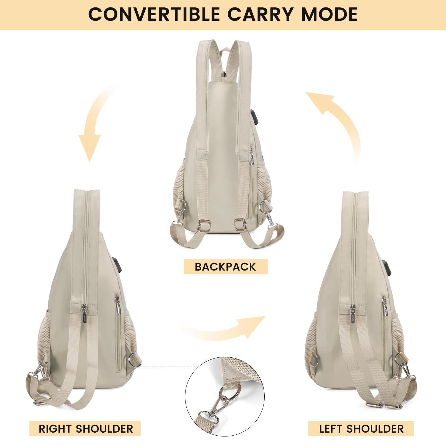 LOVEVOOK Sling Bag for Women - Convertible Crossbody Sling Backpack, Lightweight Nylon Travel & Hiking Daypack, Casual Shoulder Bag Purse