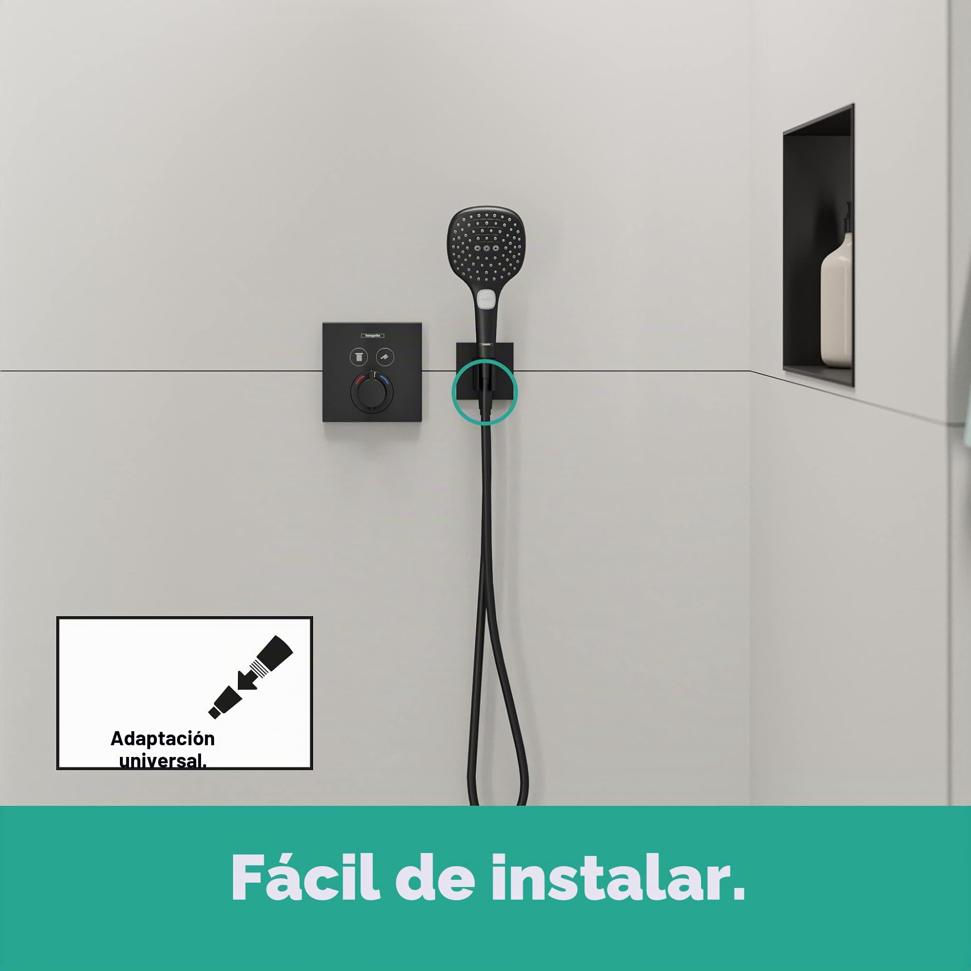 hansgrohe FixFit E Toma de agua con soporte de ducha, negro mate, 26889670