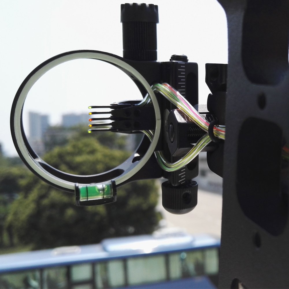 Mirino per Arco Compound 5 Perni .019" con Staffa Staccabile Microregolabile LED Sinistro e Destro