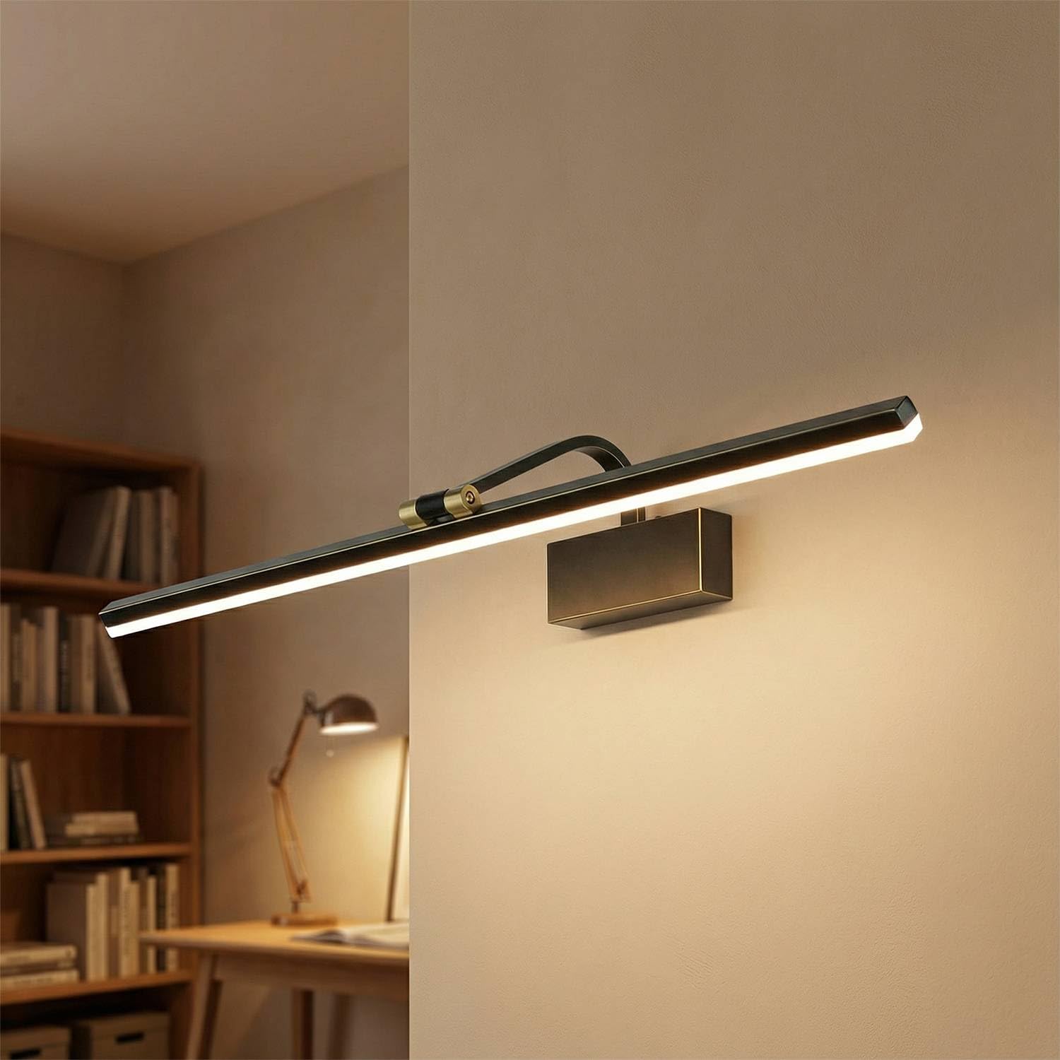 Lámpara cuadro LED grande 70 cm de largo en negro-oro antiguo 3000 K 963 lm regulable metal Art Nouveau lámpara cuadro salón