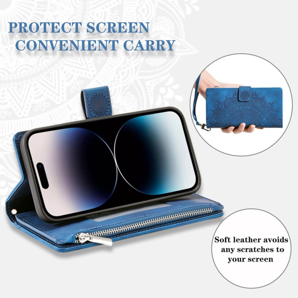 Funda de Cuero con Tapa y Billetera con Cremallera para Samsung Galaxy A04 A12 A13 A14 A22 A32 A33 A51 A52 A53 A71 A52S 5G Funda para Libro con Bolsa para teléfono, Azul, para A33 5G