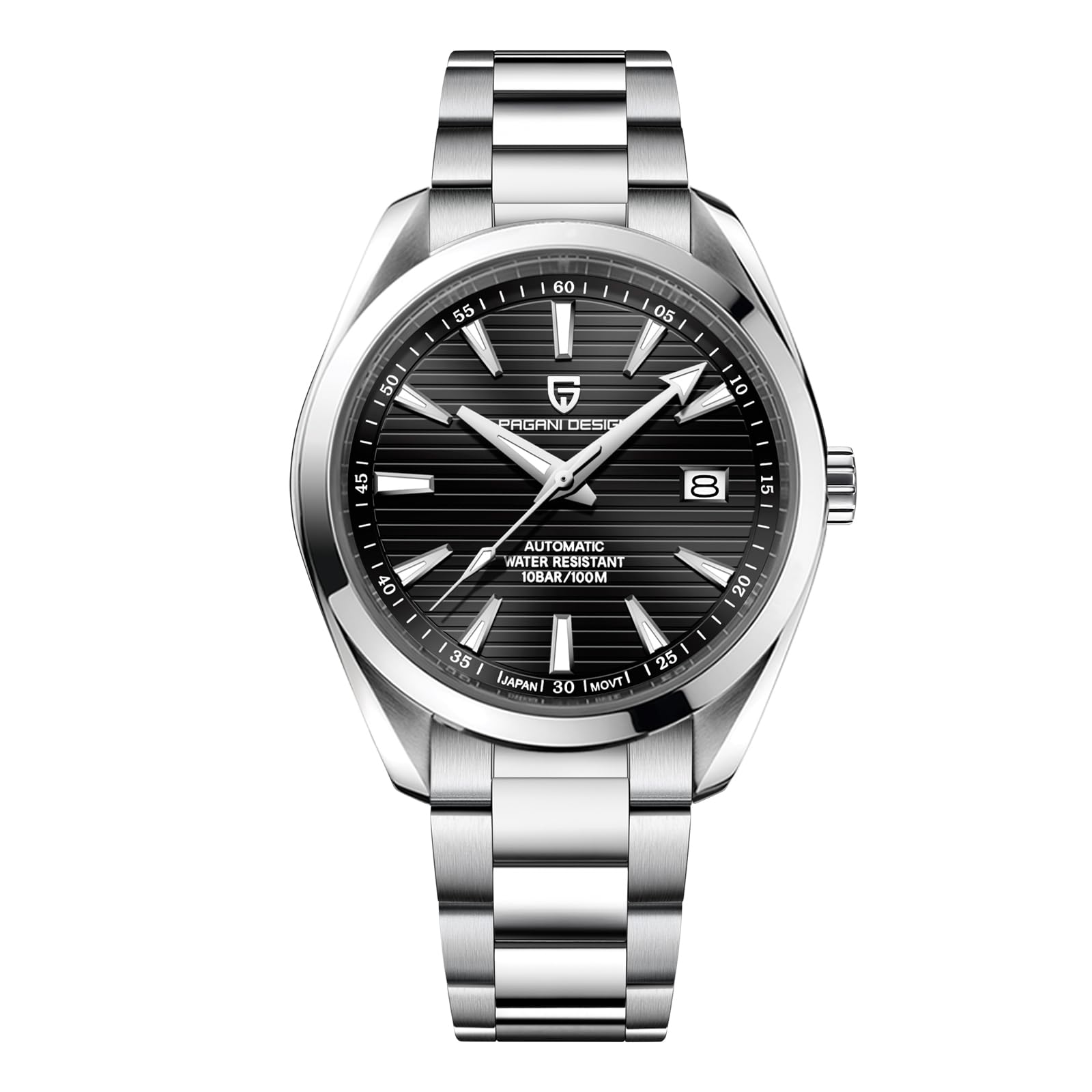 PAGRNE DESIGNPagani Design Men Automatic Watch Japan NH35 Movement Sapphire Glass Stainless Steel Bracelet 100 Meter Waterproof Sports Watch