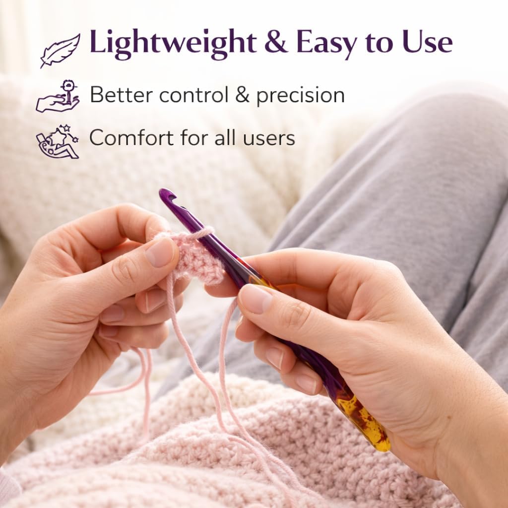 Divit Shilp Streamline Ergonomic Handle Crochet Hooks for Arthritic Hands | Handcrafted 7’’ Resin Crochet Hook Knitting Needle, Craft Yarn Weave | Best Gift! (Purple Amber) (8 mm)