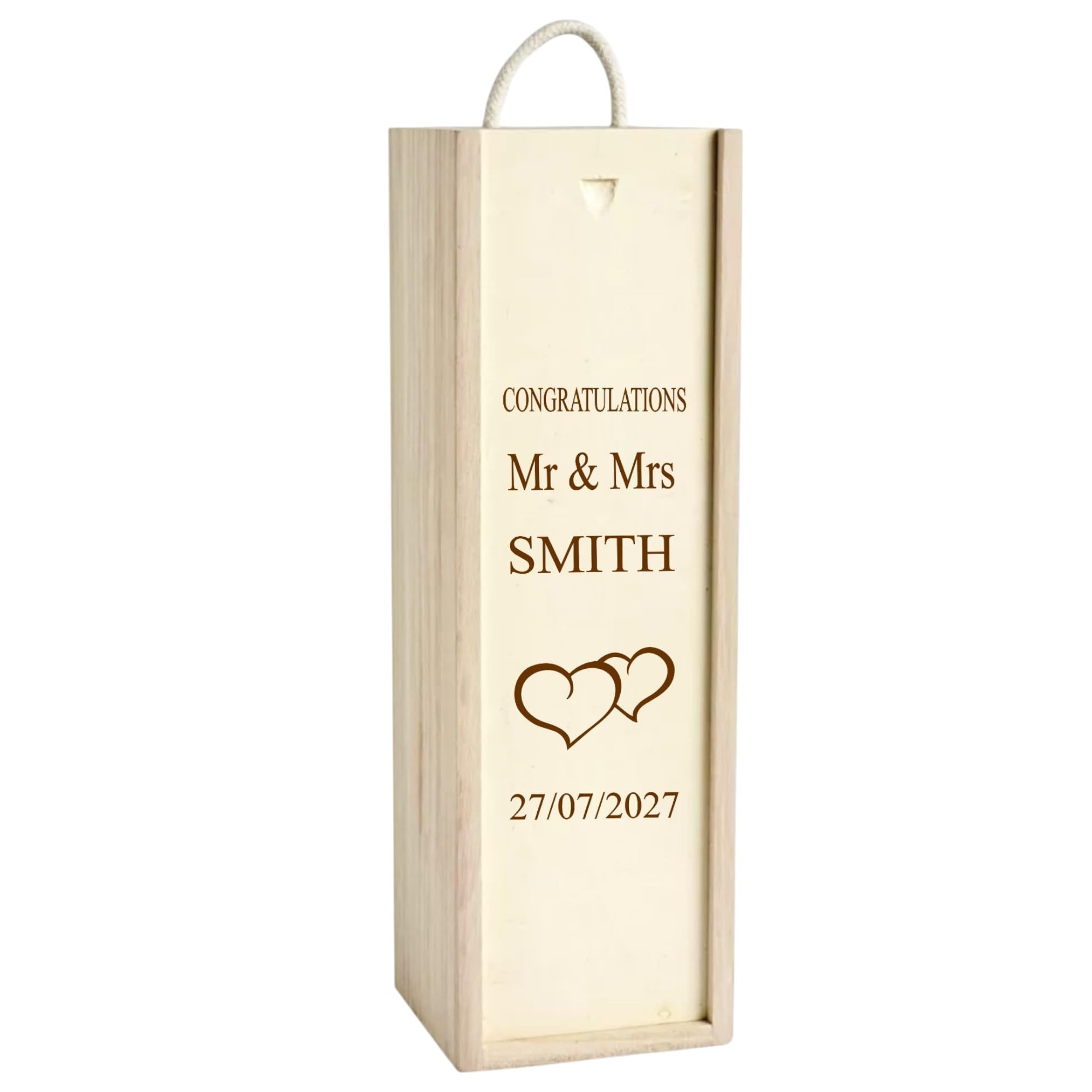 1Stclassgifts [Custom] Personalised Engraved Heart Design Wooden Wine Bottle Box Selection Of Sizes Birthday Wedding Retirement Anniversary (Single Bottle)