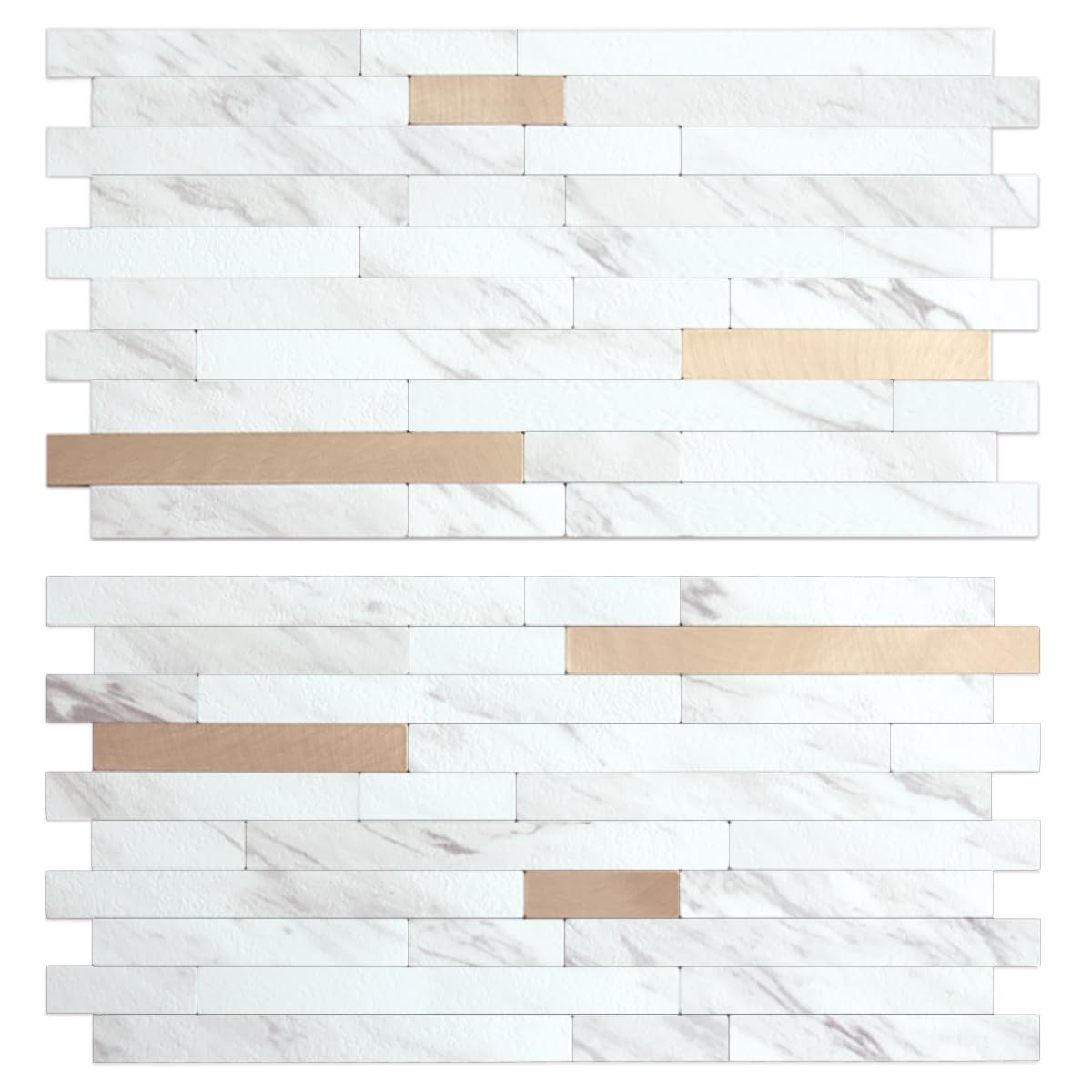 AULIGET 20 Sheets Faux Stone White Marble Peel and Stick Backsplash, PVC Mixed Metal Champagne Gold Wall Tile Stick on Backsplash for Kitchen and Bathroom - 2