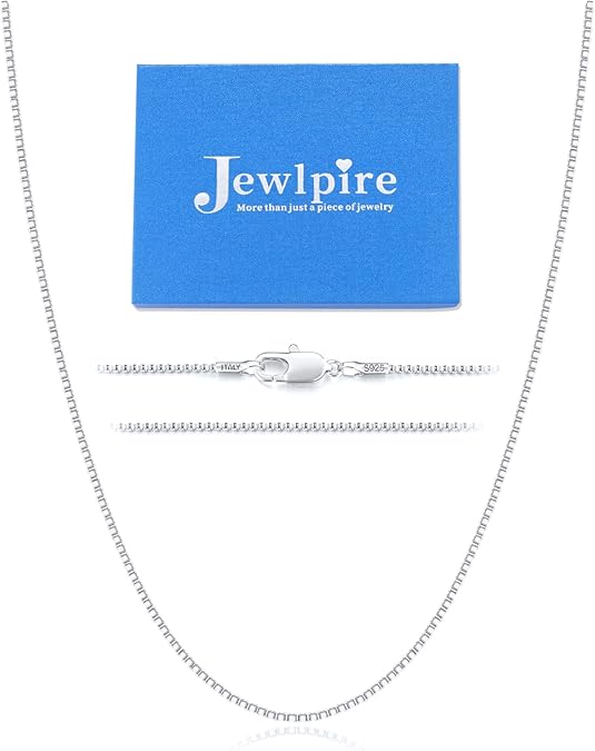 Jewlpire Italian Soild 22K Real Gold Over 925 Sterling Silver Chain Necklace for Women, 1.3mm Hypoallergenic Box Chain Thin & Sturdy Women's Chain Necklaces 14/16/18/20/22/24/26 Inch
