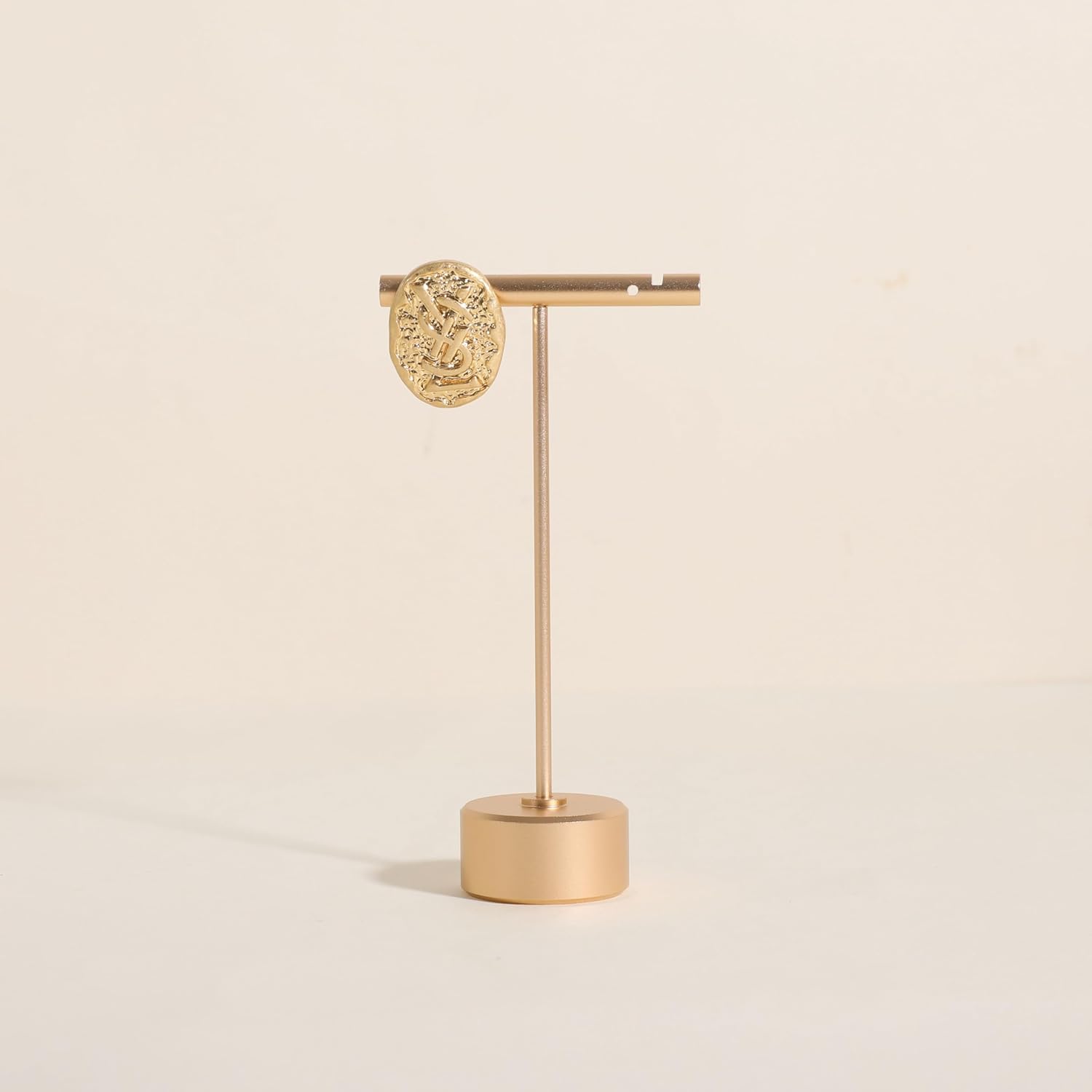 Pure Metal earring T bar holder for show, Golden earring display stand for selling, Jewelry earring storage organizer, jewelry photography props 【Round base-Golden-Low】