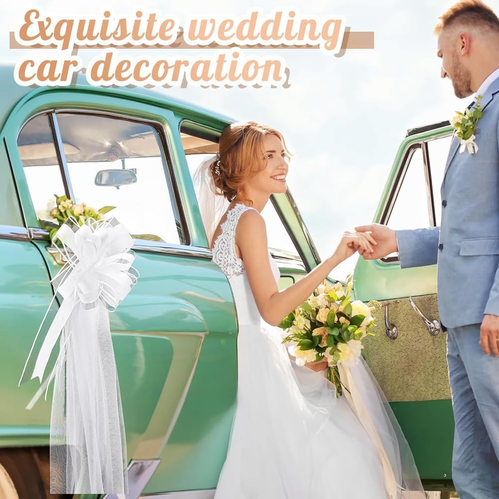 Grands nœuds blancs de mariage avec long tulle pour décoration de chaise d'allée de mariage