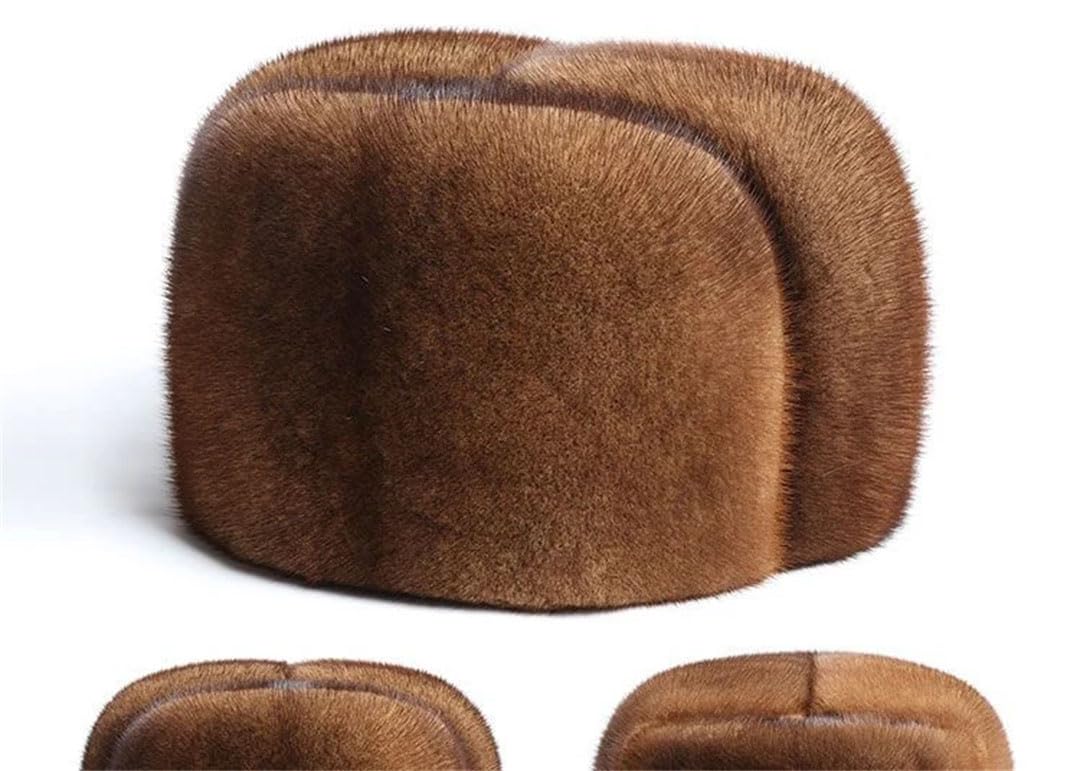 Sombrero de bombardero de piel de visón real para hombre y mujer, con cabeza de marten auténtica, cálido, Estilo 2 negro, 7 / 7 1/4