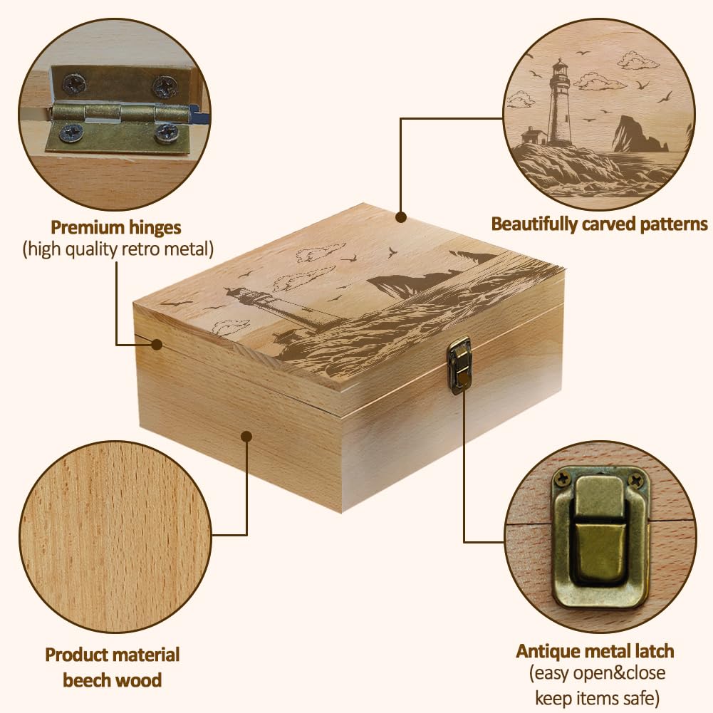 arricraft Lighthouse by the Seaside Theme Wooden Memory Keepsake Box - Image 3