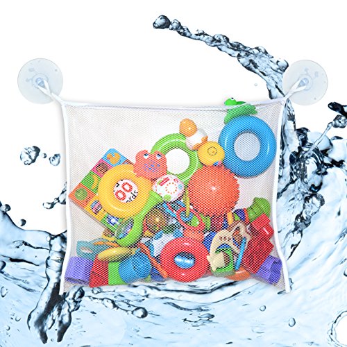 Mesh Bag Bath Toy Organizer by MintPear, Extra Large with Two Large Strong Suction Cups, Great for Delicate Laundry, Lingerie and Makeup Tools, Best for Shower, Swimming and Beach (1)