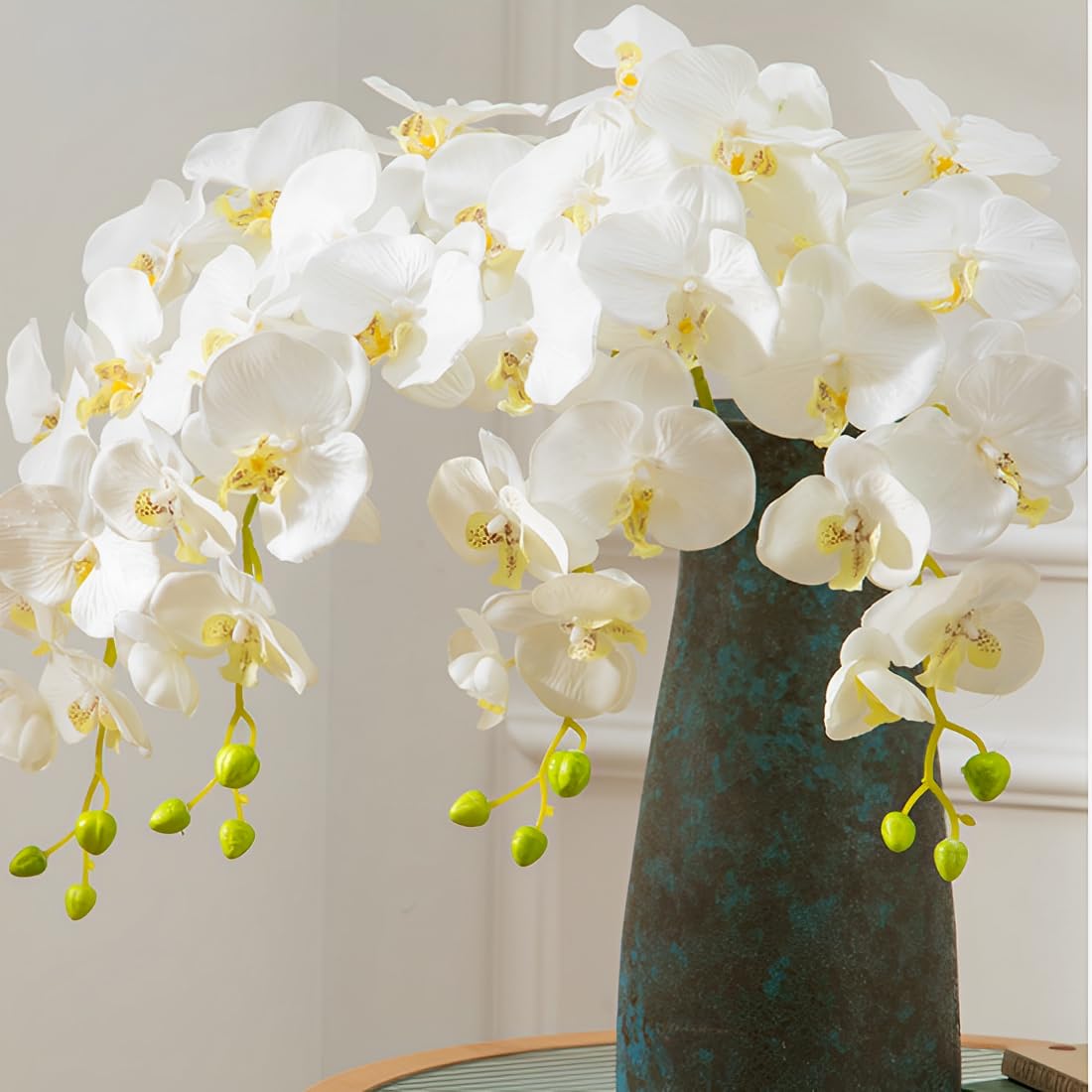 Fleurs de phalaenopsis artificielles de 69 cm blanc pour décoration bureau et salon