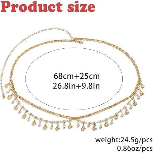 Miniatura 6 de Florry Cadena de vientre con diamantes de imitación, cadena de cintura de lentejuelas, cadena de joyería para el cuerpo, cadena de playa para el