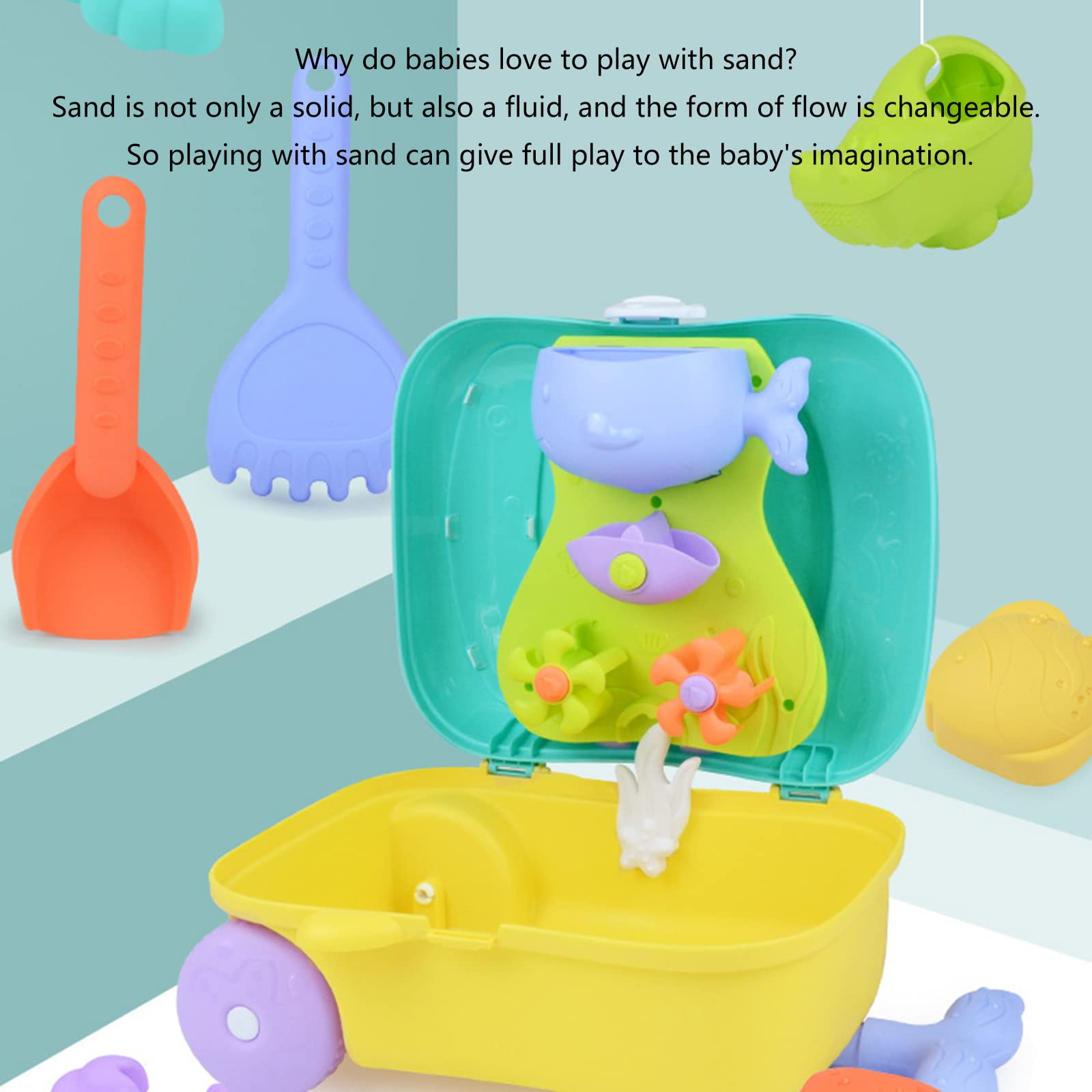 Sandspielzeug-Set für Kinder, Wasserrad, Strandformen, Strandschaufel-Werkzeug-Sets mit tragbarer Tasche für 8 Stück