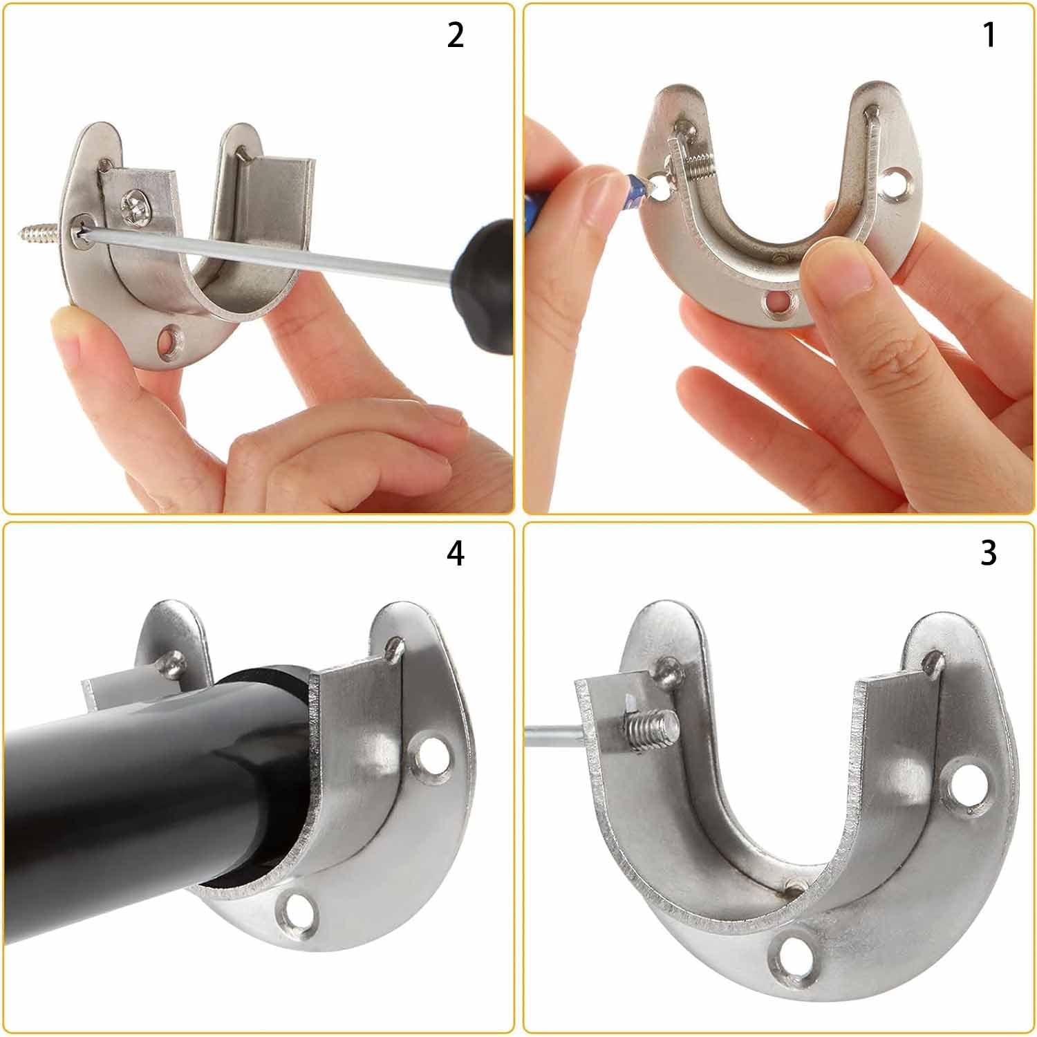 4 Supporti Per Asta Flangiata In Acciaio Inox Bianco, Diametro 32 Mm, Con Viti E Tasselli, Per Doccia, Armadio, Bagno - 6