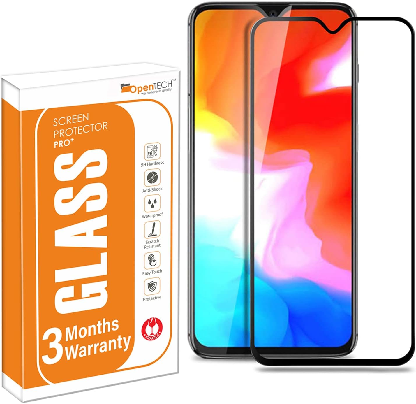 Military-Grade Tempered Glass Screen Protector Compatible for OnePlus 6T / OnePlus 7 Edge to Edge Coverage with Easy Installation kit