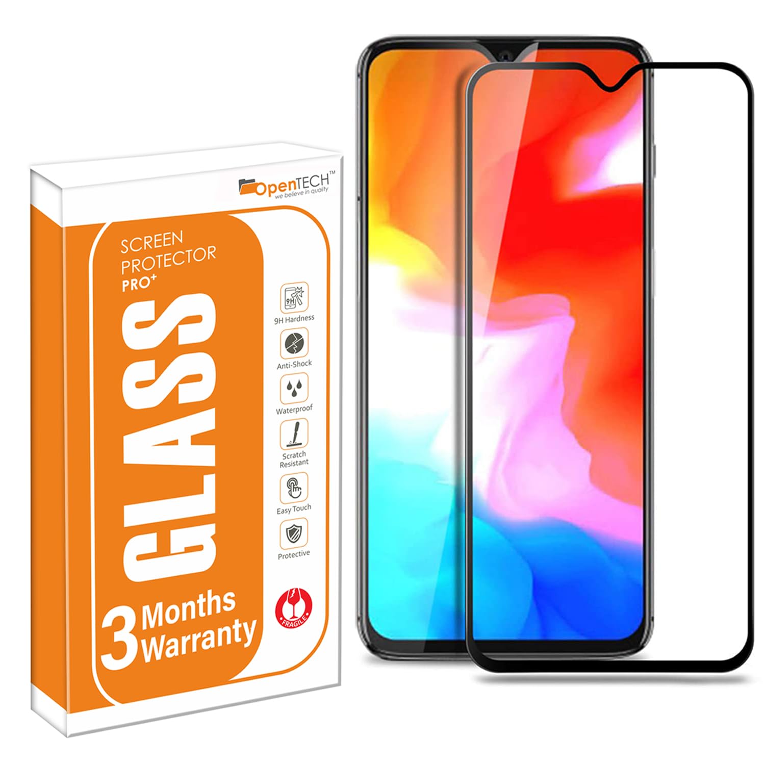 OpenTech®Military-Grade Tempered Glass Screen Protector Compatible for OnePlus 6T / OnePlus 7 Edge to Edge Coverage with Easy Installation kit